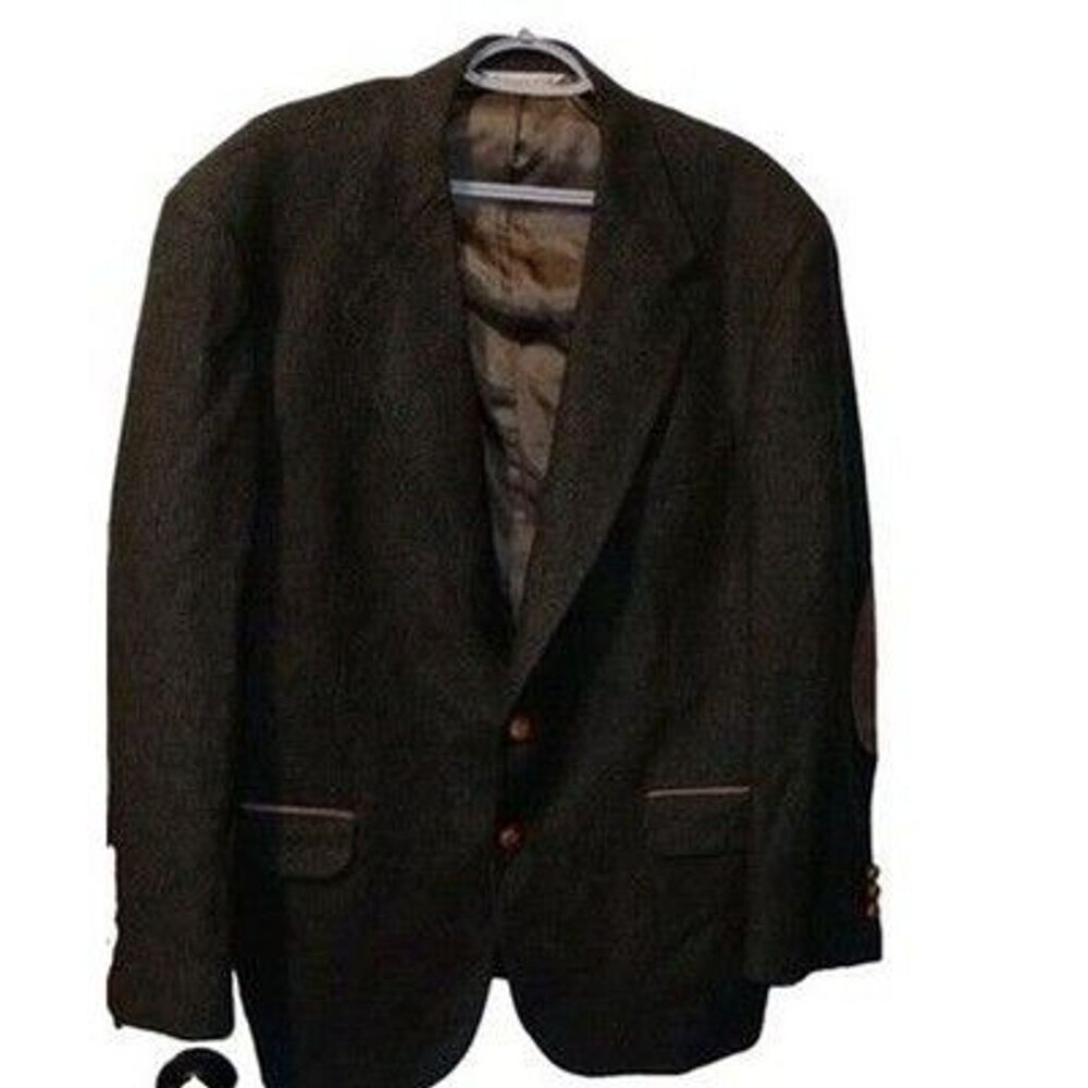VTG Stafford Men's Tweed Sport Coat Blazer Two Button Brown Wool Elbow Patch 44R